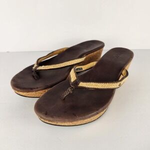 Ugg Women's Brown Leather Platform Preppy Sandals Size 8